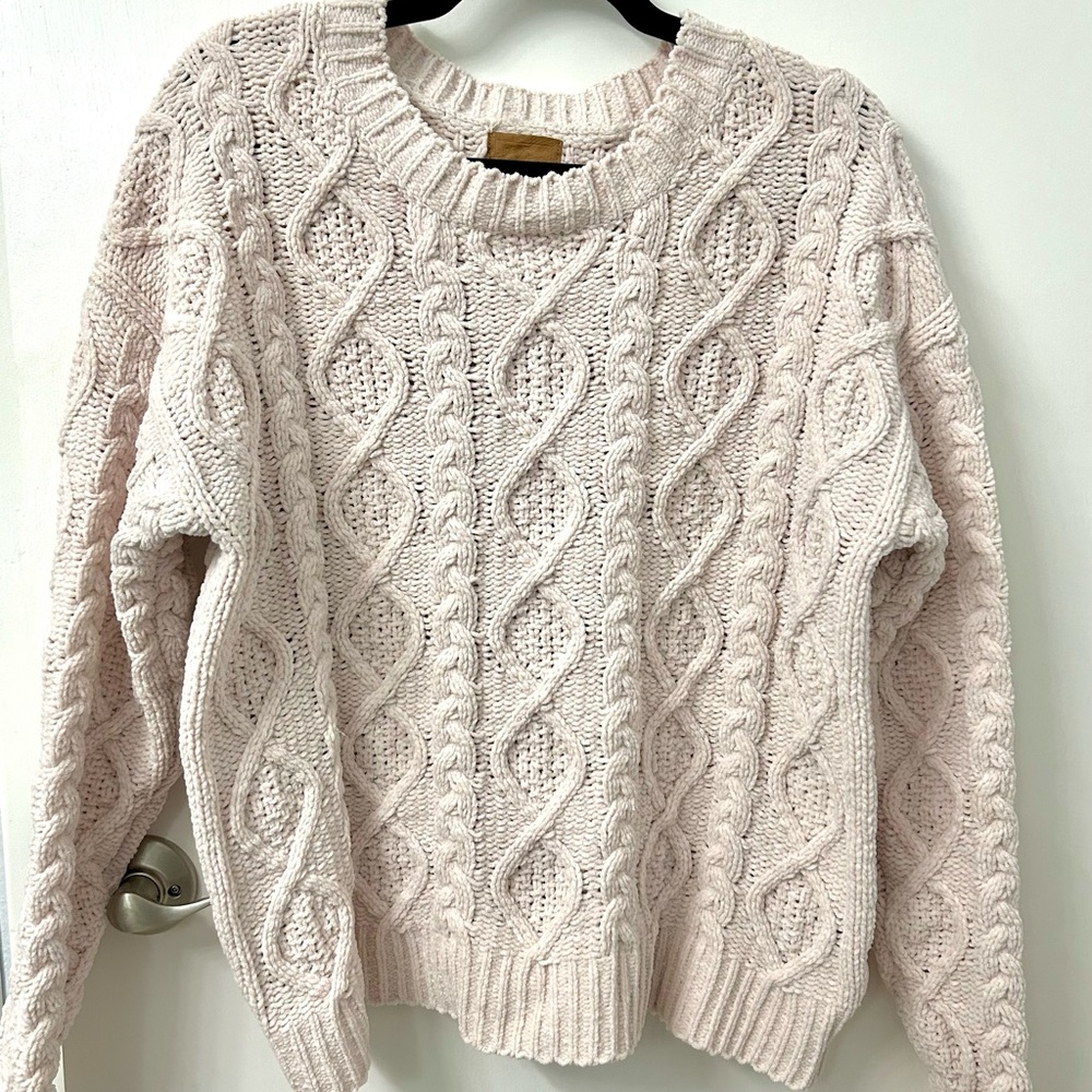 POL Cream Cable Knit Crewneck Sweater